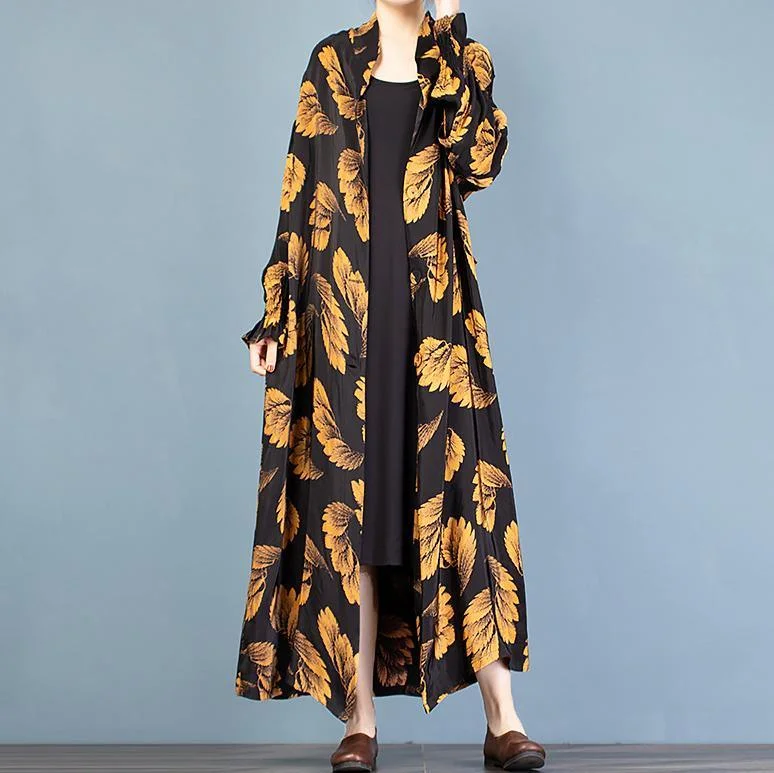 Italian gold print Fashion trench coat Gifts stand collar spring outwear