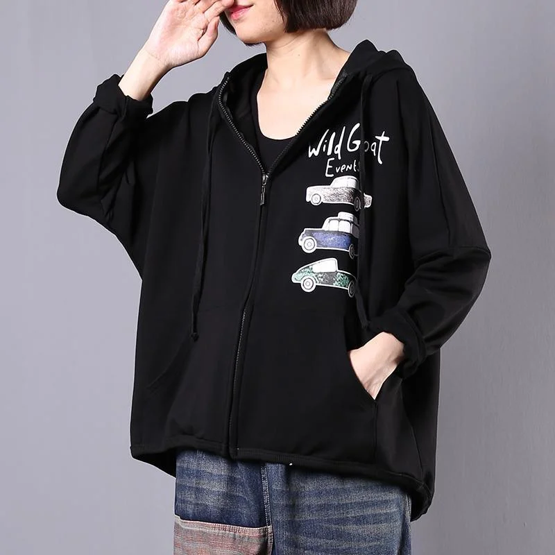 Italian hooded cotton box outwear Neckline black prints coats fall