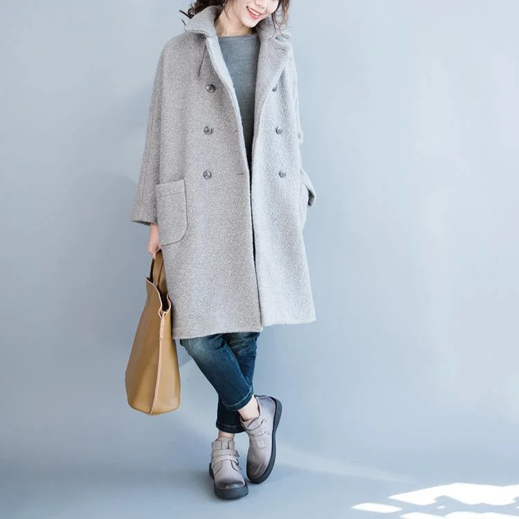 light gray maxi coat oversized big hem outwear vintage double breast coats