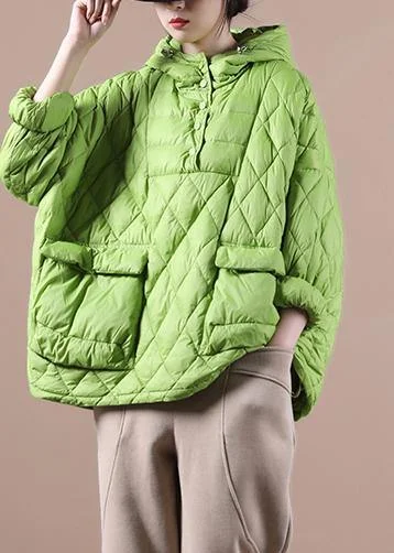 Loose Green Winter Puffer Jacket Hooded Down Coat