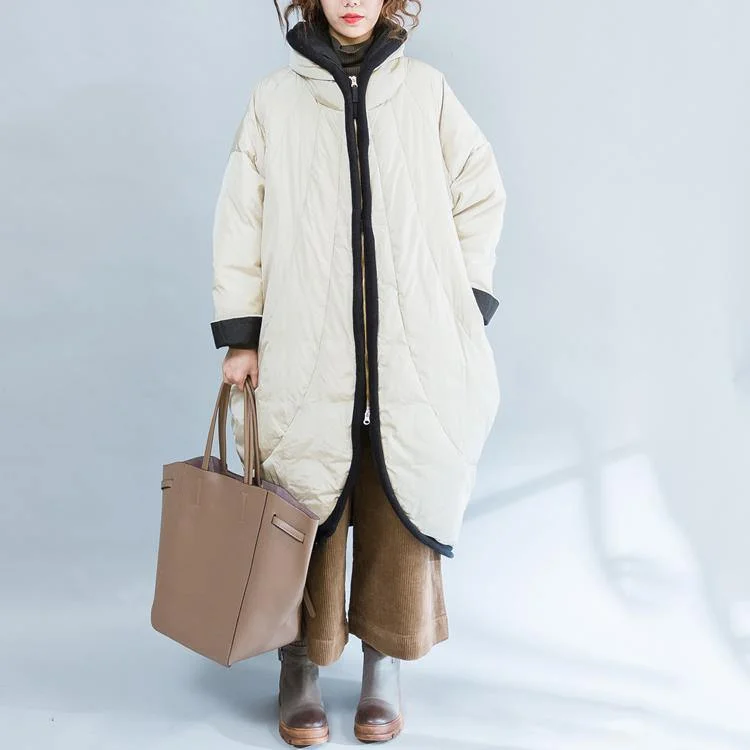 Luxury beige down overcoat casual zippered Parka Fine thick warm overcoat