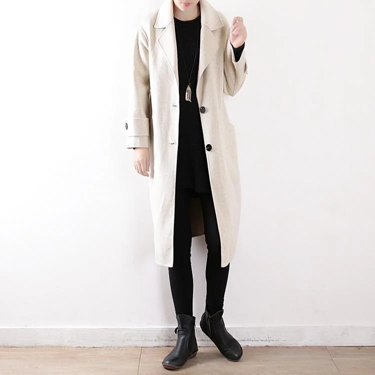 Luxury beige Woolen Coat Women Loose fitting medium length jackets fall coats lapel collar