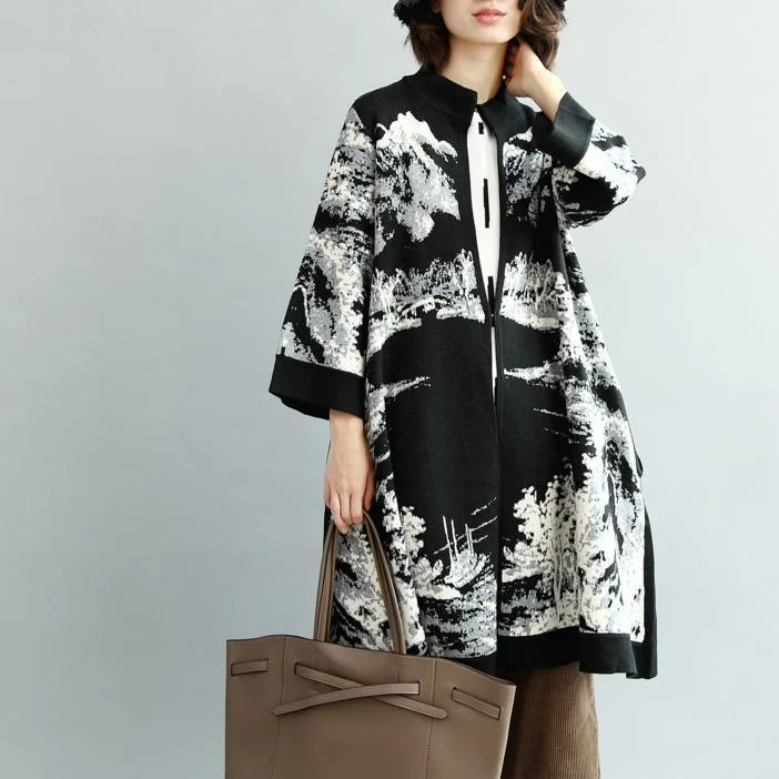 Luxury black & white coats oversized long coat 2018 wool jackets paitings