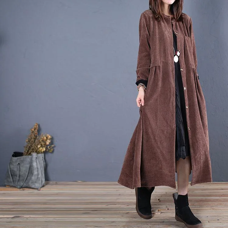 Luxury chocolate outwear Loose fitting Coats fall coats o neck pockets