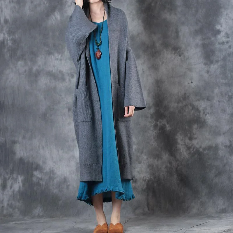 Luxury gray Coats casual long sleeve outwear Elegant pockets wool jackets