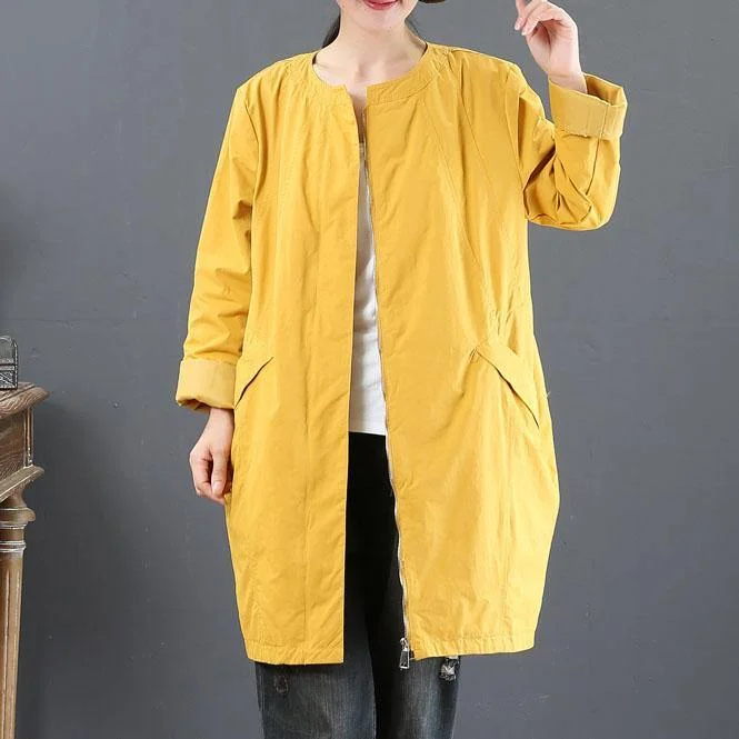 Luxury yellow o neck coats casual coat fall women trench coats zippered