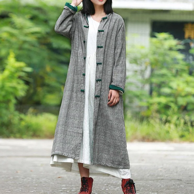 Modern stand collar trench coat gray plaid Art jackets fall