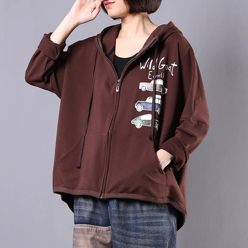 Modern zippered cotton outwear khaki hooded short coat fall