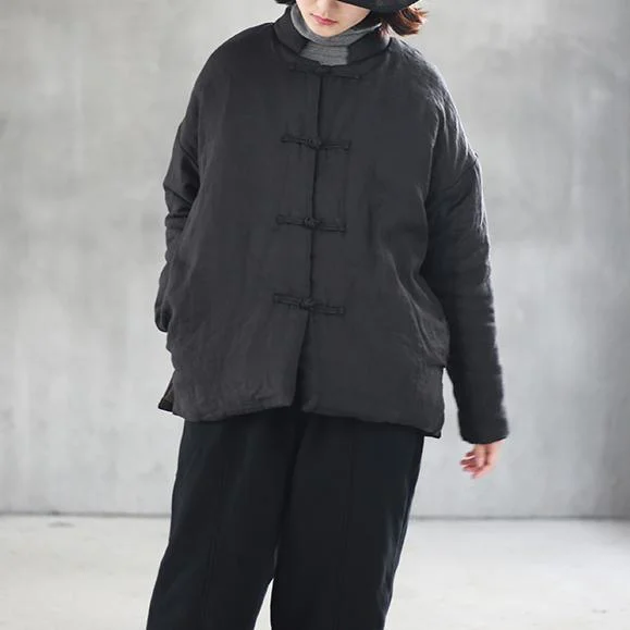 New black cotton parkas warm winter jacket oversized stand collar coat women side open short coat