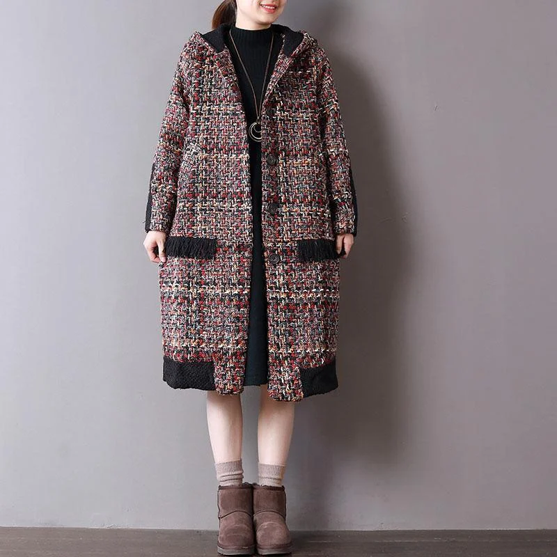 New floral woolen coats oversized winter coat hooded Button pockets thick coats