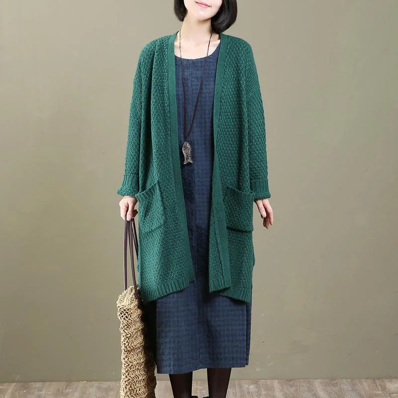 New green oversized knit cardigans coats long wool sweater outwear