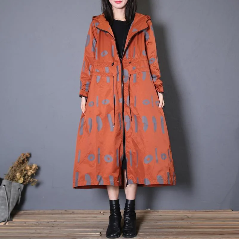 New red prints oversized Jackets & Coats fall jacket hooded