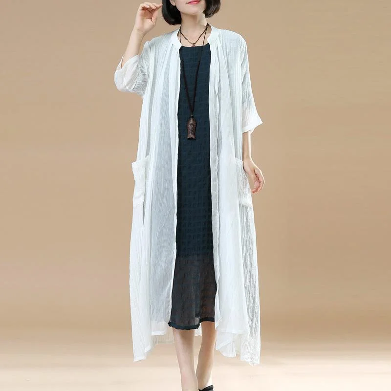 new white casual cotton coats loose casual thin maxi cardigans