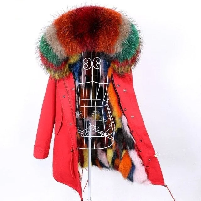 Office Lady Fashion Thick Winter Hooded Jacket with Removable Fur Lining