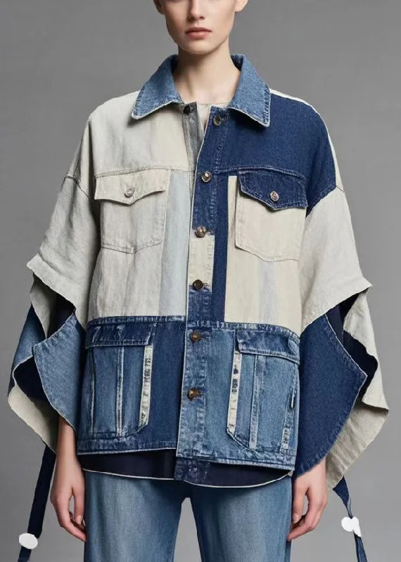 Original Design Asymmetrical Patchwork Denim Coats Fall