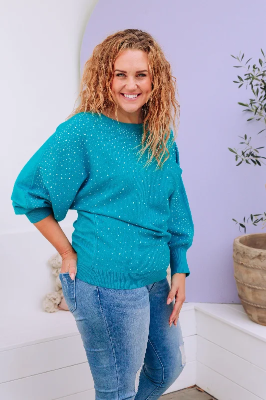 Twinkle Embellished Knit in Turquoise