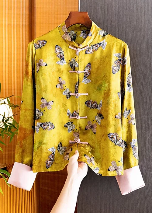 Retro Yellow Butterfly Jacquard Jacket Casual Chic Loose Temperament Top