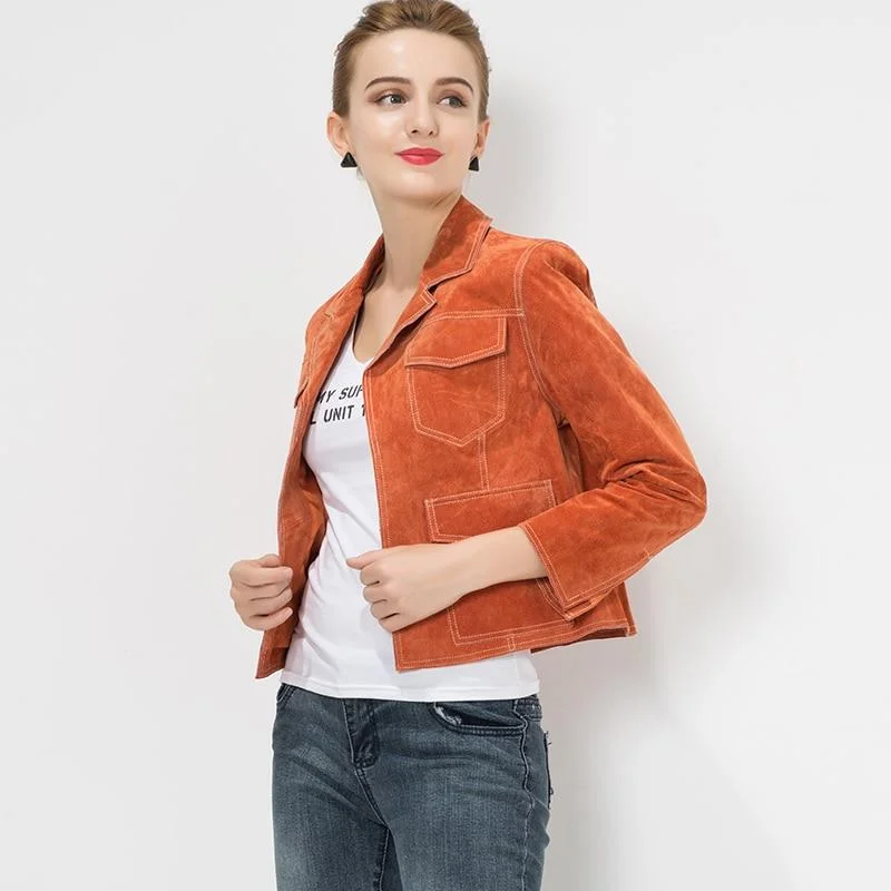 S-4XL Women's Genuine Real Pigskin Leather Motorcycle Jacket