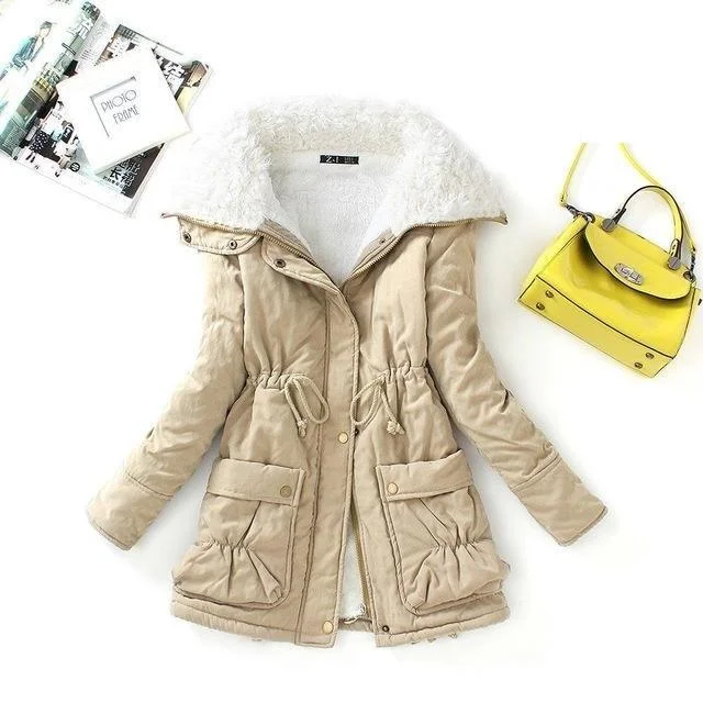 Slim Thick Hooded Women's Snow Outerwear Cotton Winter Full Sleeve Coat