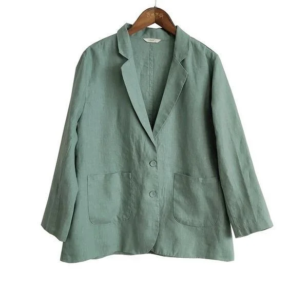 Solid Color Linen Coats Pockets 2020 Spring New 6 Color Button Women Clothing Casual Jackets