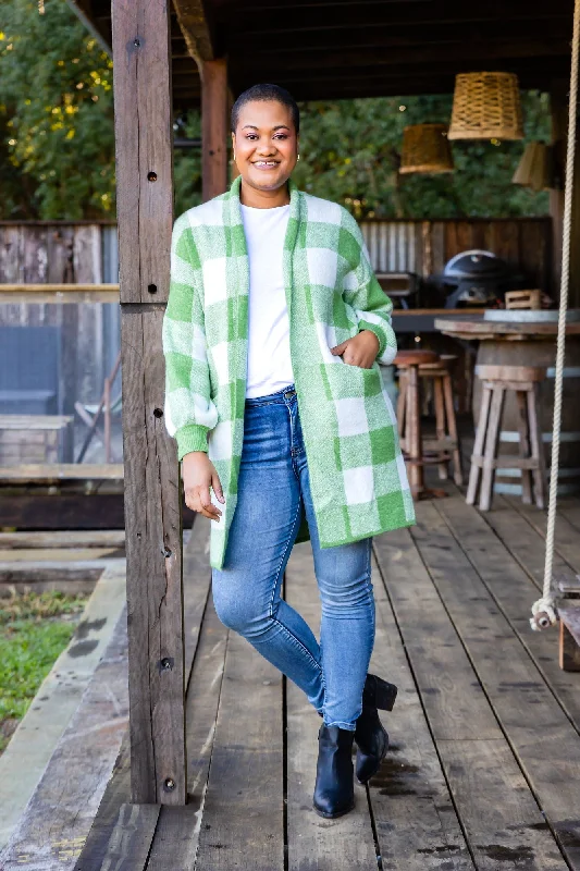 Stella Checkered Cardi in Apple Green