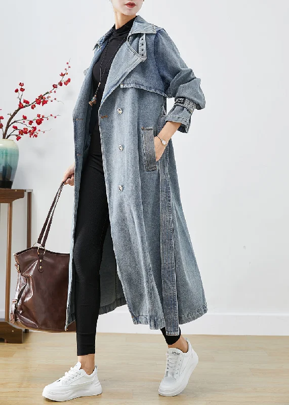 Stylish Light Blue Double Breast Oversized Denim Trench Coats Fall