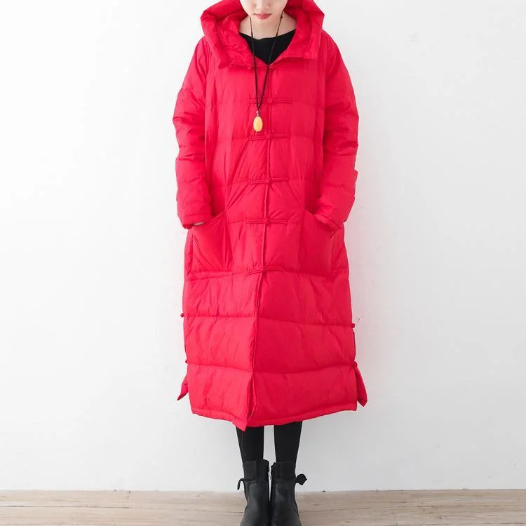 thick red winter parka oversized down jacket thick hooded winter outwear Chinese Button