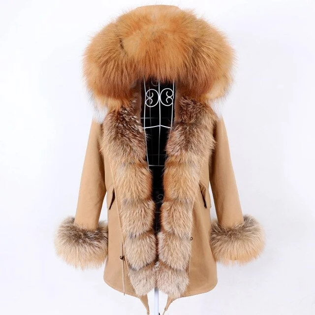 Thick Warm Natural Fur Collar Hooded Long-Sleeved Winter Jacket for Women