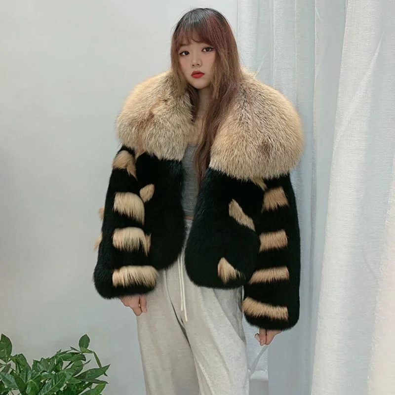 Thick Warm Winter Women's Fox Fur Big Collar Full Pelt Coats & Jackets