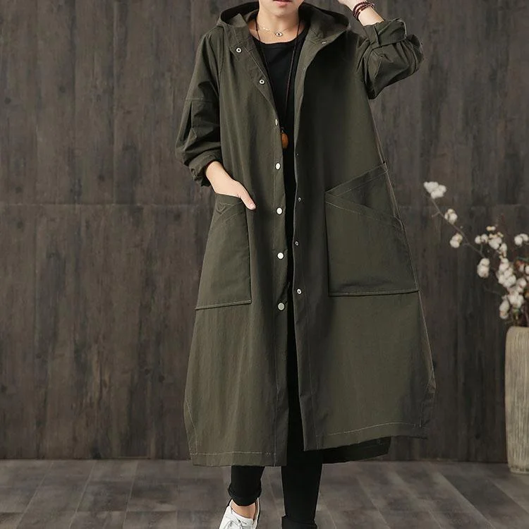 top quality army green oversized long coat fall hooded asymmetric coats