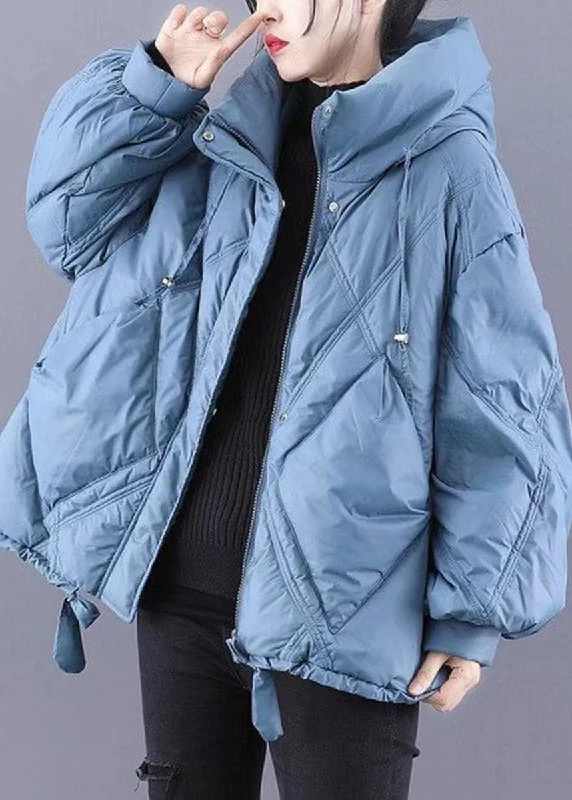 Unique Blue Hooded Cloak Warm Winter Duck Down Puffers Coat