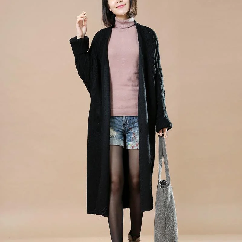 vintage black woolen sweater cardigans patchwork  wool jackets oversized long coats Fine Jackets & Coats