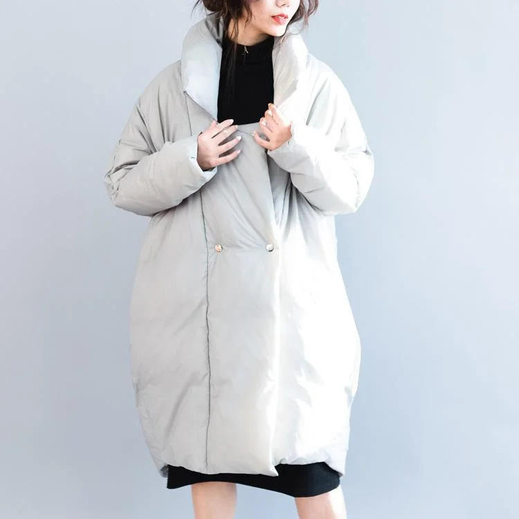 vintage light gray Parka oversized down overcoat women causal oversized winter outwear