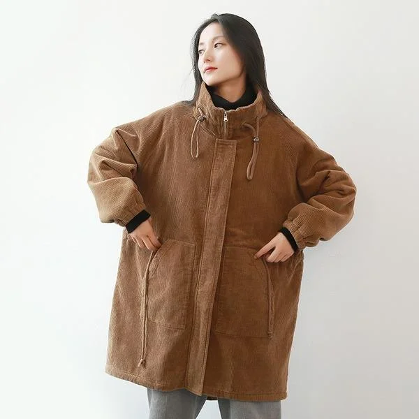 Vintage Stand Warm Coats 2020 Winter New Long Sleeve Thick Patchwork Women Cloths Retro Parkas