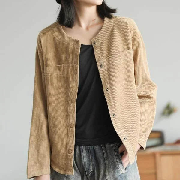 Vintage Women Coats And Jackets Simple Comfortable O-neck All-match Women Coats