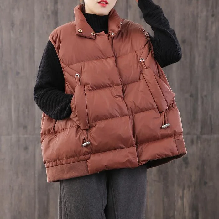 Warm red down coat winter casual stand collar womens parka sleeveless Casual winter outwear