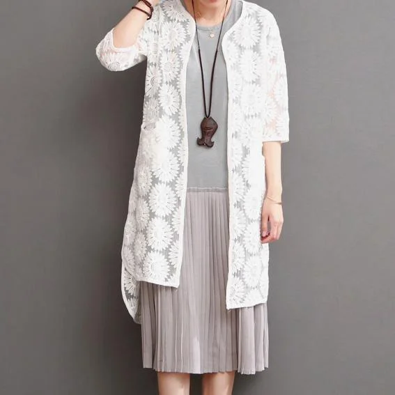 White lace cardigan for summer daisy lace long coat