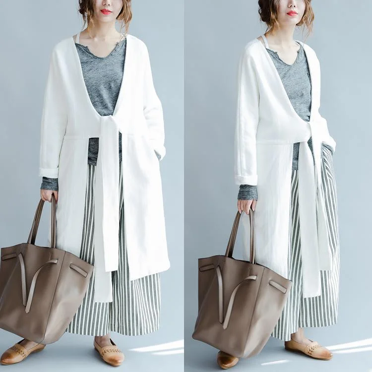 White V neck cardigan long knit sweater coats womens knitwear  design