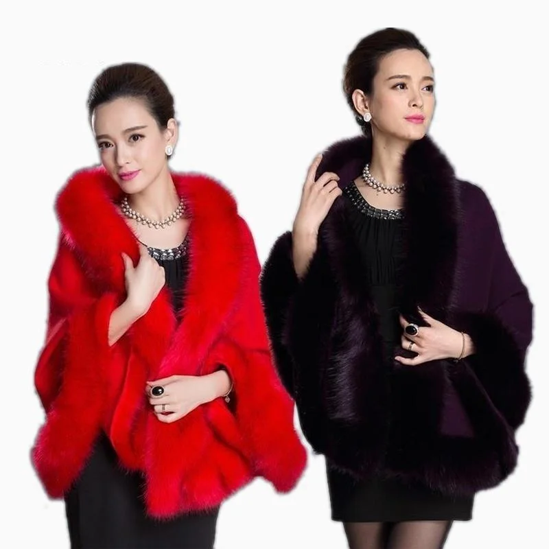 Winter Fashion Women's Synthetic Fur Collar Shawl Cape