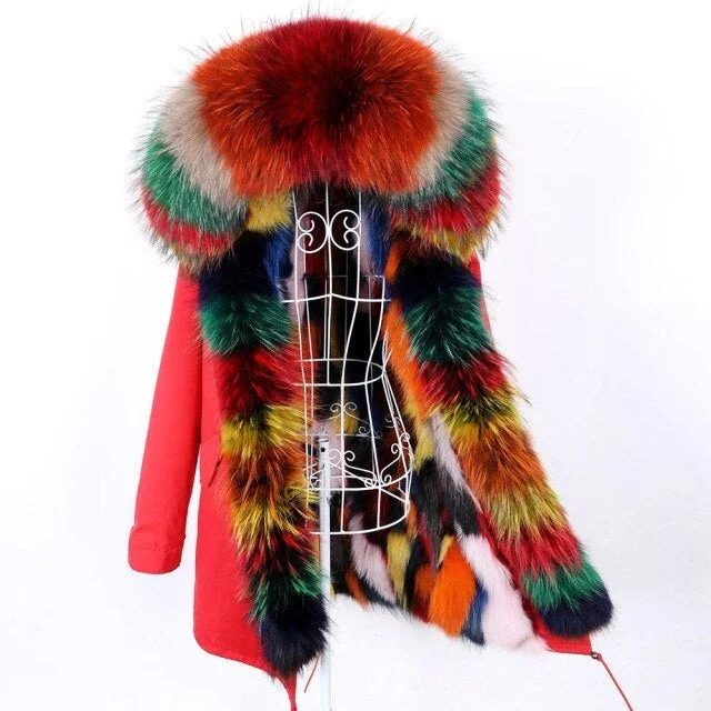 Winter Outerwear Women's Hooded Coat Jacket with Removable Fox Fur Lining