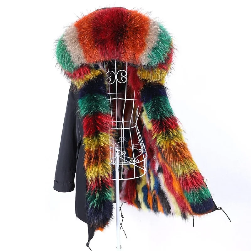 Winter Style Women's Big Fur Hooded Coat Jacket with Removable Fox Fur Lining