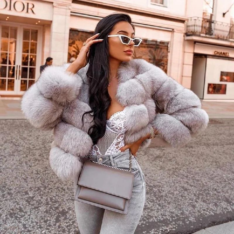 Winter Thick Fashion Women's Real Fox Fur O-neck Coats & Jackets Outerwear