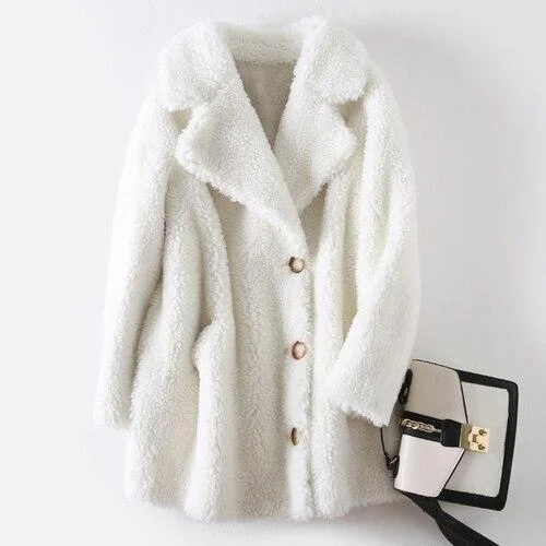 Winter Warm Korean Style Women's Sheep Shearling Wool Fur Coats & Jackets