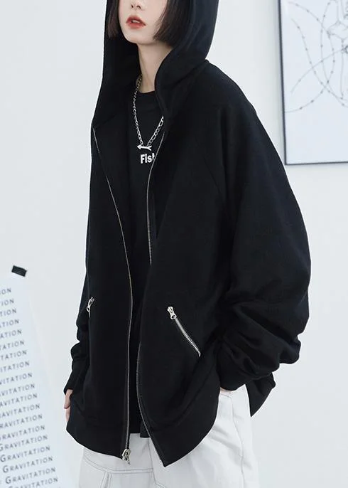 Women black cotton clothes hooded box fall short coat