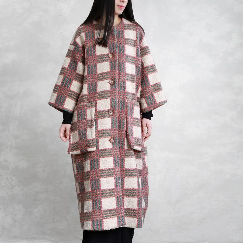 women nude plaid wool coat for woman casual trench pockets Button coat