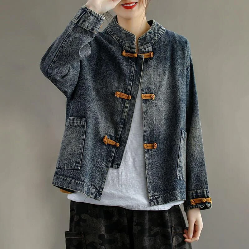 2021 New Denim Pocket Spliced Jacket Coat