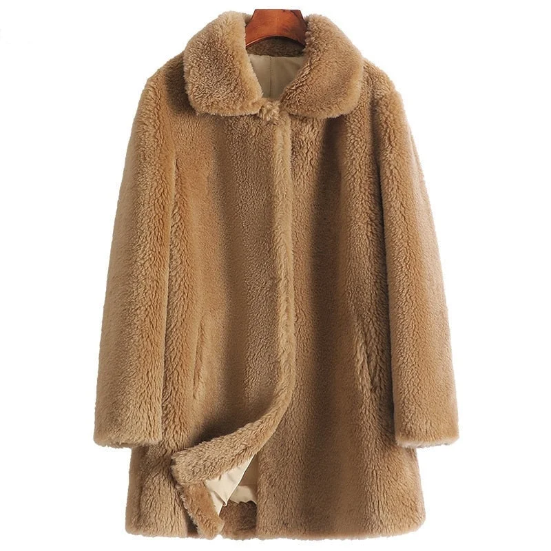 Women's 100% Wool Solid Color Medium Square-neck Knitted Coats