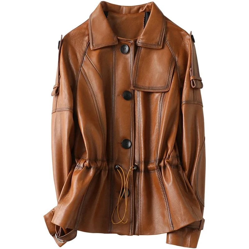 Women's Autumn Sheepskin Genuine Leather Motorcycle Short Jackets