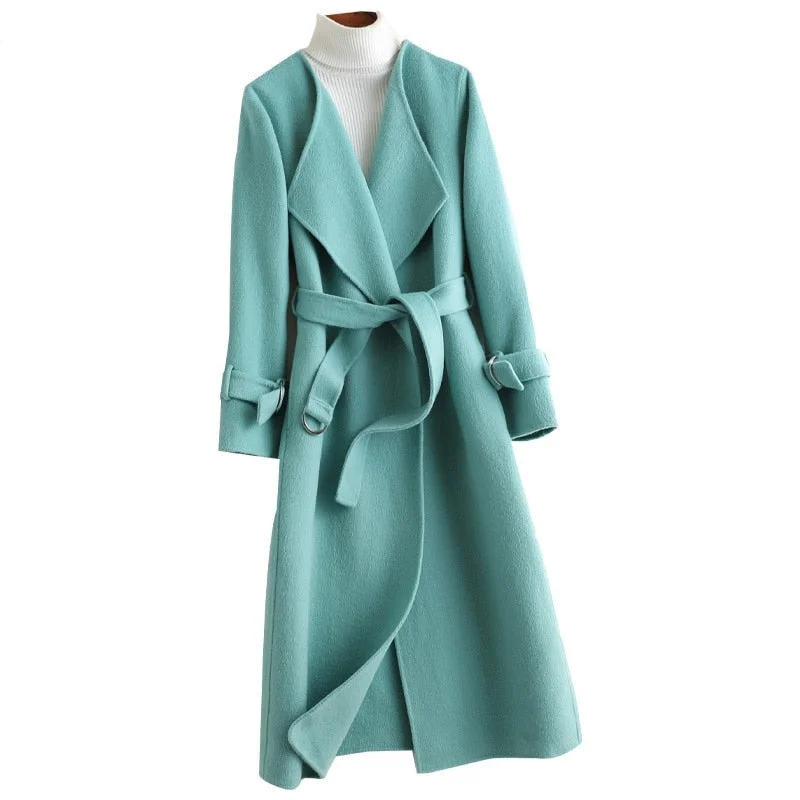 Women's Double-sided Woollen Cashmere Belted Slim Trench Coats