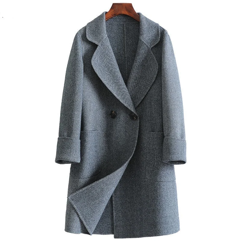 Women's Korean Fashion Wool Reversible Wide-waisted Long Jackets